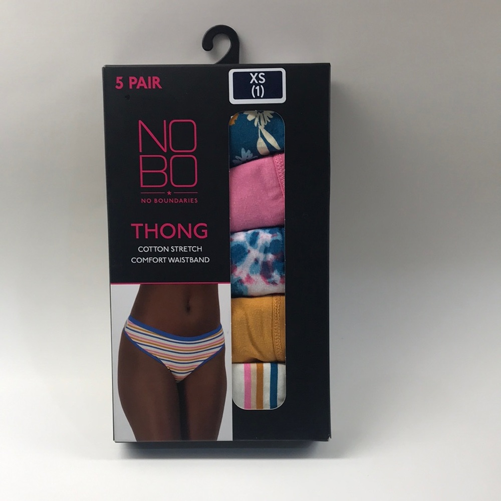 NOBO (5 Pack) Women's Thong Size XS (1) Cotton Stretch Comfortable Waistband